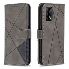 Leather Case Stands Flip Cover Holder B08F for Oppo Reno6 Lite Gray