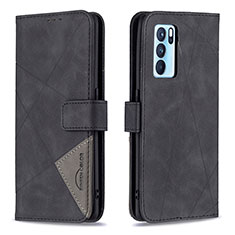 Leather Case Stands Flip Cover Holder B08F for Oppo Reno6 Pro 5G India Black