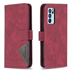 Leather Case Stands Flip Cover Holder B08F for Oppo Reno6 Pro 5G India Red