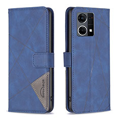 Leather Case Stands Flip Cover Holder B08F for Oppo Reno7 4G Blue