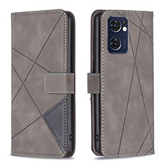 Leather Case Stands Flip Cover Holder B08F for Oppo Reno7 5G Gray