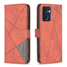 Leather Case Stands Flip Cover Holder B08F for Oppo Reno7 5G Orange