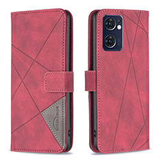 Leather Case Stands Flip Cover Holder B08F for Oppo Reno7 5G Red