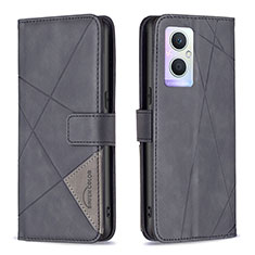 Leather Case Stands Flip Cover Holder B08F for Oppo Reno7 Lite 5G Black