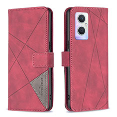 Leather Case Stands Flip Cover Holder B08F for Oppo Reno7 Lite 5G Red