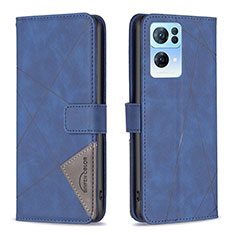 Leather Case Stands Flip Cover Holder B08F for Oppo Reno7 Pro 5G Blue