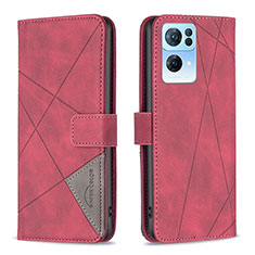 Leather Case Stands Flip Cover Holder B08F for Oppo Reno7 Pro 5G Red