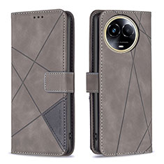 Leather Case Stands Flip Cover Holder B08F for Realme 11 5G Gray