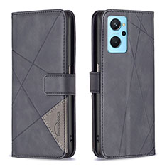 Leather Case Stands Flip Cover Holder B08F for Realme 9i 4G Black