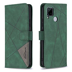 Leather Case Stands Flip Cover Holder B08F for Realme C25 Green