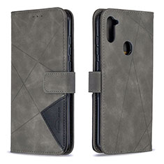 Leather Case Stands Flip Cover Holder B08F for Samsung Galaxy A11 Gray