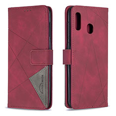 Leather Case Stands Flip Cover Holder B08F for Samsung Galaxy A20 Red
