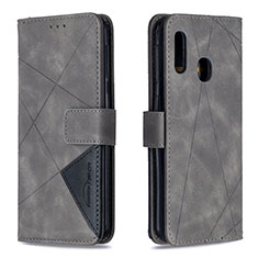 Leather Case Stands Flip Cover Holder B08F for Samsung Galaxy A20e Gray