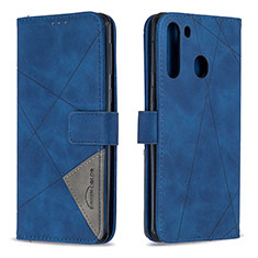 Leather Case Stands Flip Cover Holder B08F for Samsung Galaxy A21 Blue
