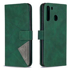 Leather Case Stands Flip Cover Holder B08F for Samsung Galaxy A21 Green