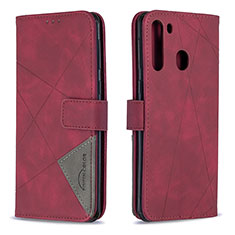 Leather Case Stands Flip Cover Holder B08F for Samsung Galaxy A21 Red