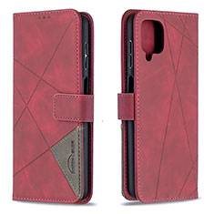 Leather Case Stands Flip Cover Holder B08F for Samsung Galaxy F12 Red