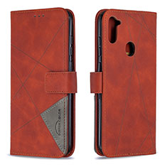 Leather Case Stands Flip Cover Holder B08F for Samsung Galaxy M11 Orange