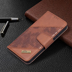 Leather Case Stands Flip Cover Holder B08F for Samsung Galaxy S22 5G Brown