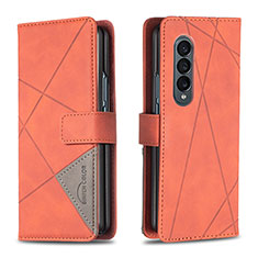Leather Case Stands Flip Cover Holder B08F for Samsung Galaxy Z Fold3 5G Orange