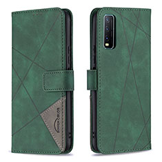 Leather Case Stands Flip Cover Holder B08F for Vivo Y11s Green