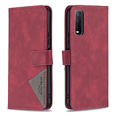 Leather Case Stands Flip Cover Holder B08F for Vivo Y11s Red