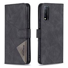 Leather Case Stands Flip Cover Holder B08F for Vivo Y20 Black