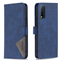 Leather Case Stands Flip Cover Holder B08F for Vivo Y20s Blue