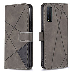 Leather Case Stands Flip Cover Holder B08F for Vivo Y20s Gray
