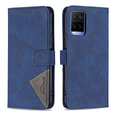 Leather Case Stands Flip Cover Holder B08F for Vivo Y21 Blue