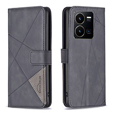 Leather Case Stands Flip Cover Holder B08F for Vivo Y35 4G Black