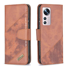 Leather Case Stands Flip Cover Holder B08F for Xiaomi Mi 12 5G Brown