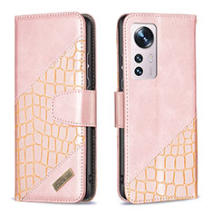 Leather Case Stands Flip Cover Holder B08F for Xiaomi Mi 12 Pro 5G Pink
