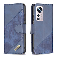 Leather Case Stands Flip Cover Holder B08F for Xiaomi Mi 12S 5G Blue