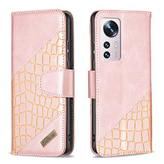 Leather Case Stands Flip Cover Holder B08F for Xiaomi Mi 12S Pro 5G Pink