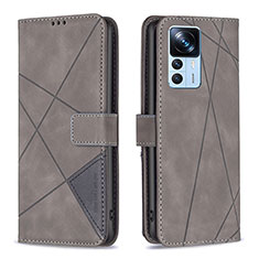 Leather Case Stands Flip Cover Holder B08F for Xiaomi Mi 12T Pro 5G Gray