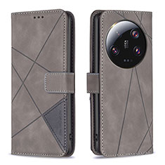 Leather Case Stands Flip Cover Holder B08F for Xiaomi Mi 13 Ultra 5G Gray