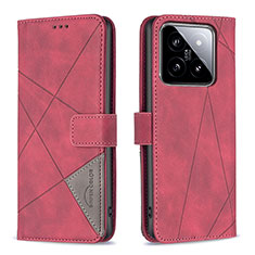 Leather Case Stands Flip Cover Holder B08F for Xiaomi Mi 14 5G Red