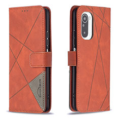 Leather Case Stands Flip Cover Holder B08F for Xiaomi Poco F3 5G Orange