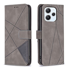 Leather Case Stands Flip Cover Holder B08F for Xiaomi Redmi 12 4G Gray