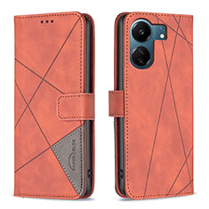 Leather Case Stands Flip Cover Holder B08F for Xiaomi Redmi 13C Orange