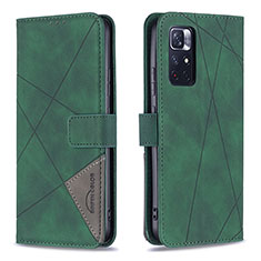 Leather Case Stands Flip Cover Holder B08F for Xiaomi Redmi Note 11S 5G Green