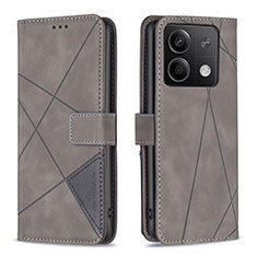 Leather Case Stands Flip Cover Holder B08F for Xiaomi Redmi Note 13 5G Gray