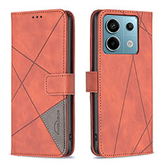 Leather Case Stands Flip Cover Holder B08F for Xiaomi Redmi Note 13 Pro 5G Orange