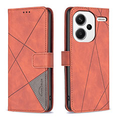 Leather Case Stands Flip Cover Holder B08F for Xiaomi Redmi Note 13 Pro+ Plus 5G Orange