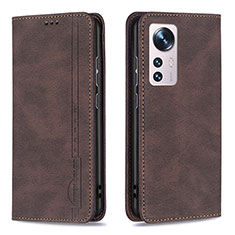 Leather Case Stands Flip Cover Holder B09F for Xiaomi Mi 12 Pro 5G Brown