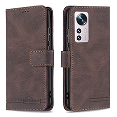 Leather Case Stands Flip Cover Holder B10F for Xiaomi Mi 12S 5G Brown