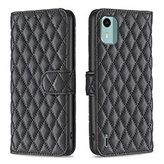 Leather Case Stands Flip Cover Holder B11F for Nokia C12 Black