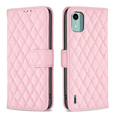 Leather Case Stands Flip Cover Holder B11F for Nokia C12 Rose Gold