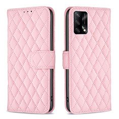 Leather Case Stands Flip Cover Holder B11F for Oppo Reno6 Lite Rose Gold